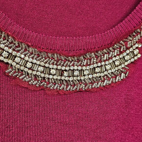 Cyrus Womens Sweater Size XL Pink Raspberry Beaded Neckline Dressy Office Party - Picture 9 of 9